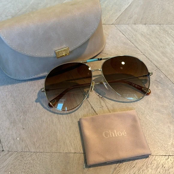 CHLOE CH0113S Aviator Gold Sunglasses with Turquoise Stone NWOT - Picture 4 of 8